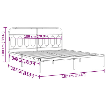 Elegant White Metal Bed Frame with Headboard 180x200cm