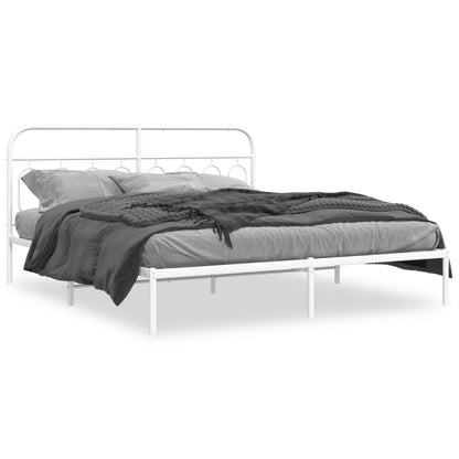White Metal Bed Frame with Headboard, No Mattress - 193x203cm