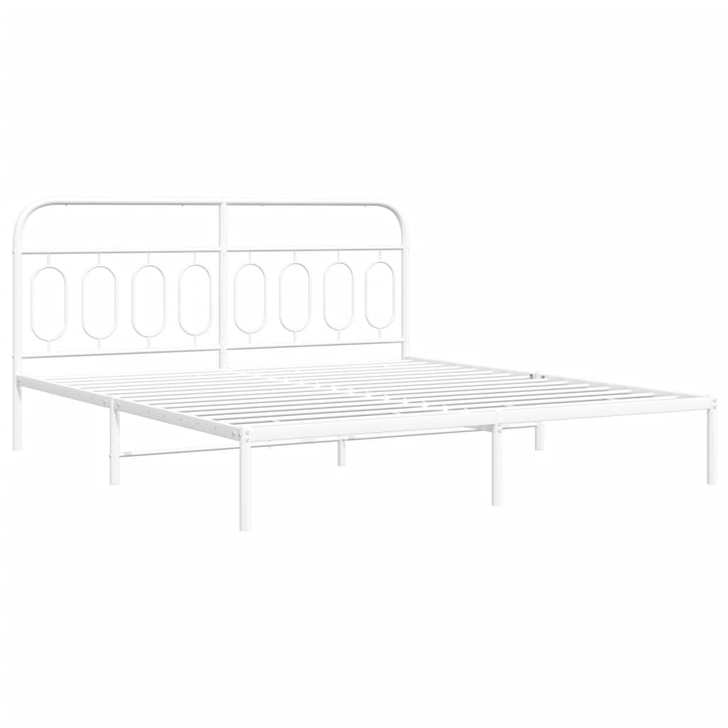 White Metal Bed Frame with Headboard, No Mattress - 193x203cm