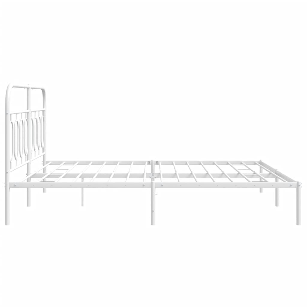 White Metal Bed Frame with Headboard, No Mattress - 193x203cm