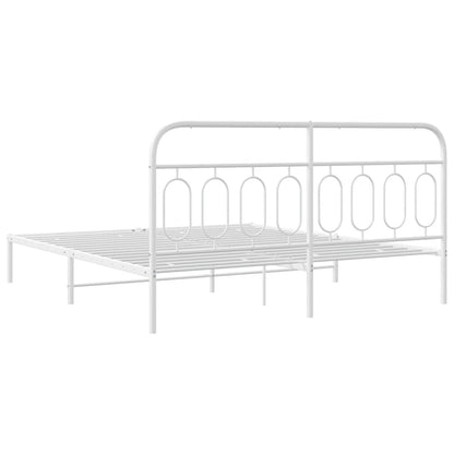White Metal Bed Frame with Headboard, No Mattress - 193x203cm