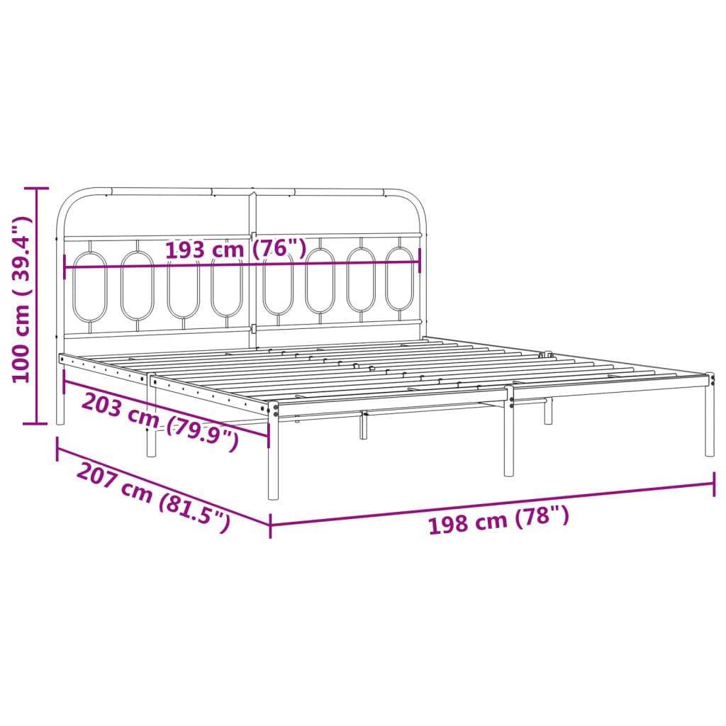 White Metal Bed Frame with Headboard, No Mattress - 193x203cm