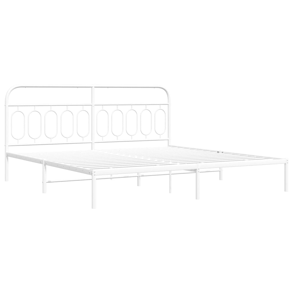 White Metal Bed Frame with Headboard, 200x200cm - No Mattress Included