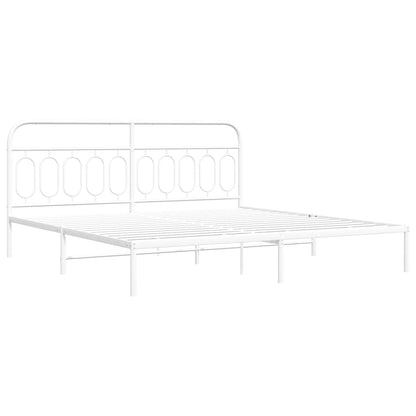White Metal Bed Frame with Headboard, 200x200cm - No Mattress Included