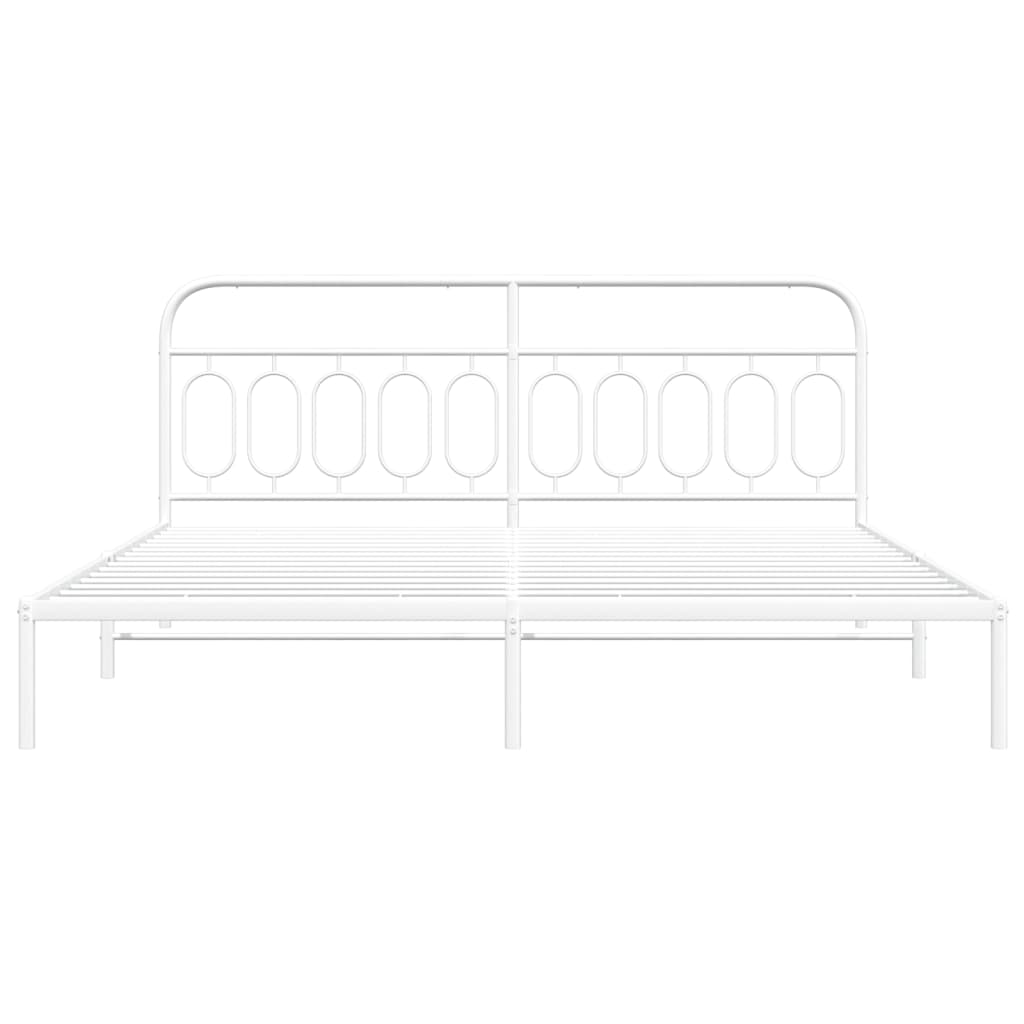 White Metal Bed Frame with Headboard, 200x200cm - No Mattress Included