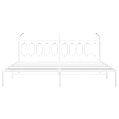 White Metal Bed Frame with Headboard, 200x200cm - No Mattress Included