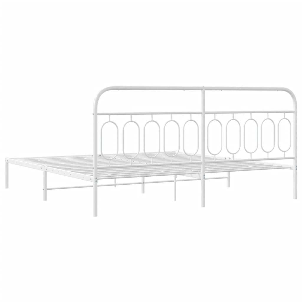 White Metal Bed Frame with Headboard, 200x200cm - No Mattress Included
