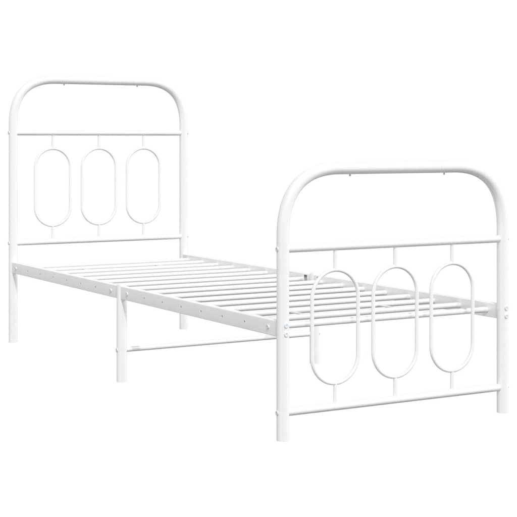 White Metal Bed Frame with Footboard, 75x190cm – No Mattress