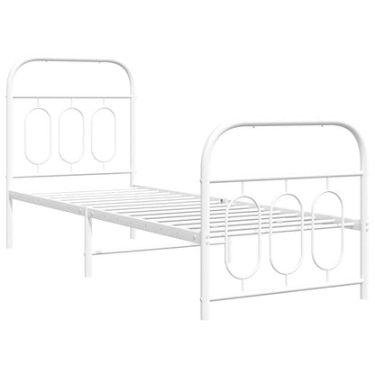 White Metal Bed Frame with Footboard, 75x190cm – No Mattress
