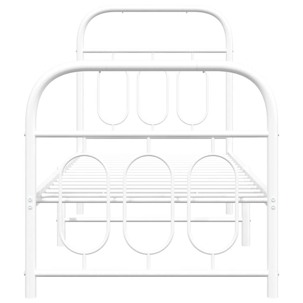 White Metal Bed Frame with Footboard, 75x190cm – No Mattress