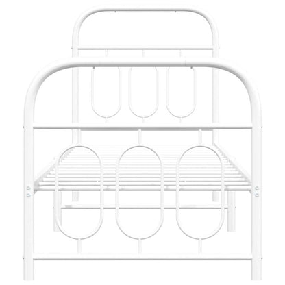White Metal Bed Frame with Footboard, 75x190cm – No Mattress