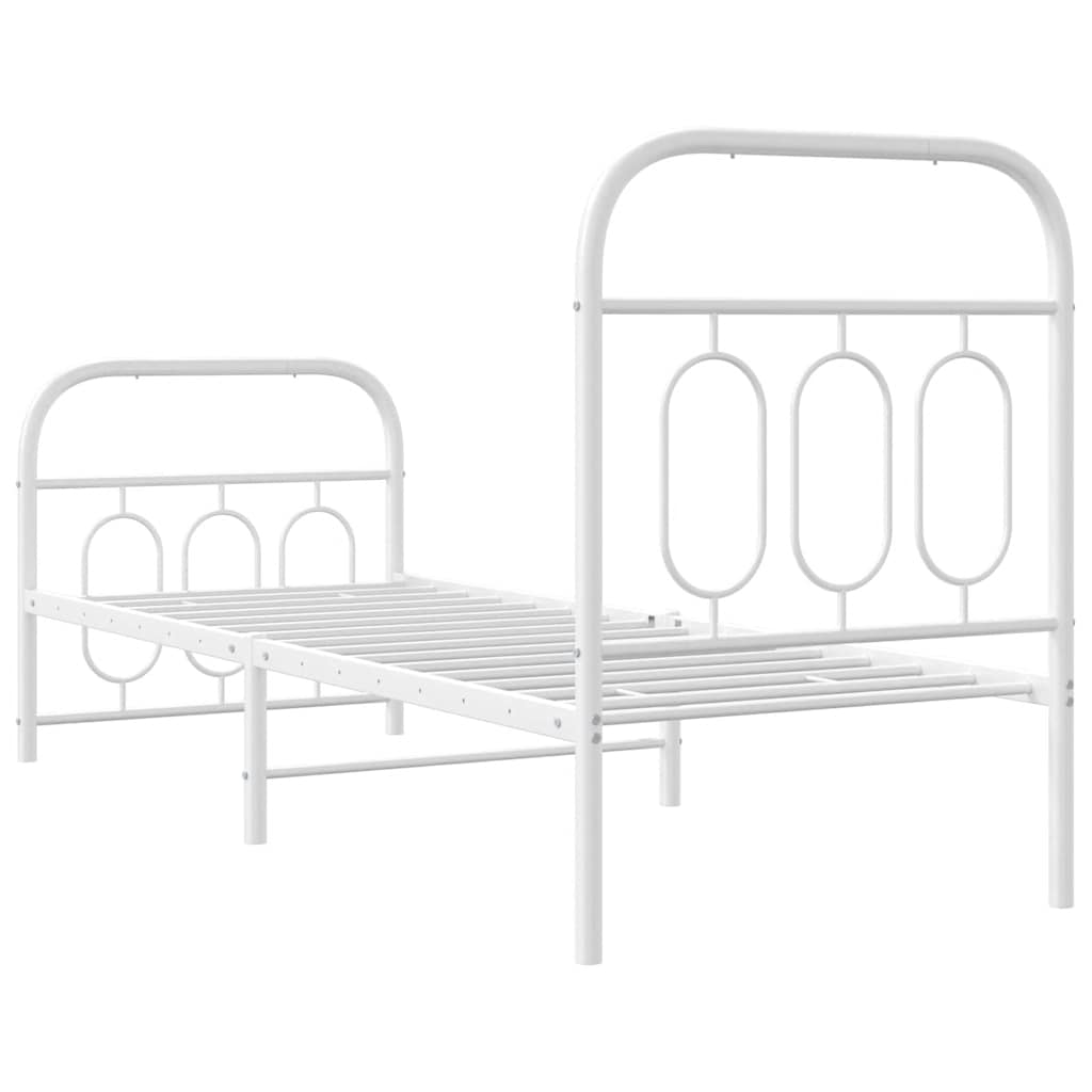 White Metal Bed Frame with Footboard, 75x190cm – No Mattress