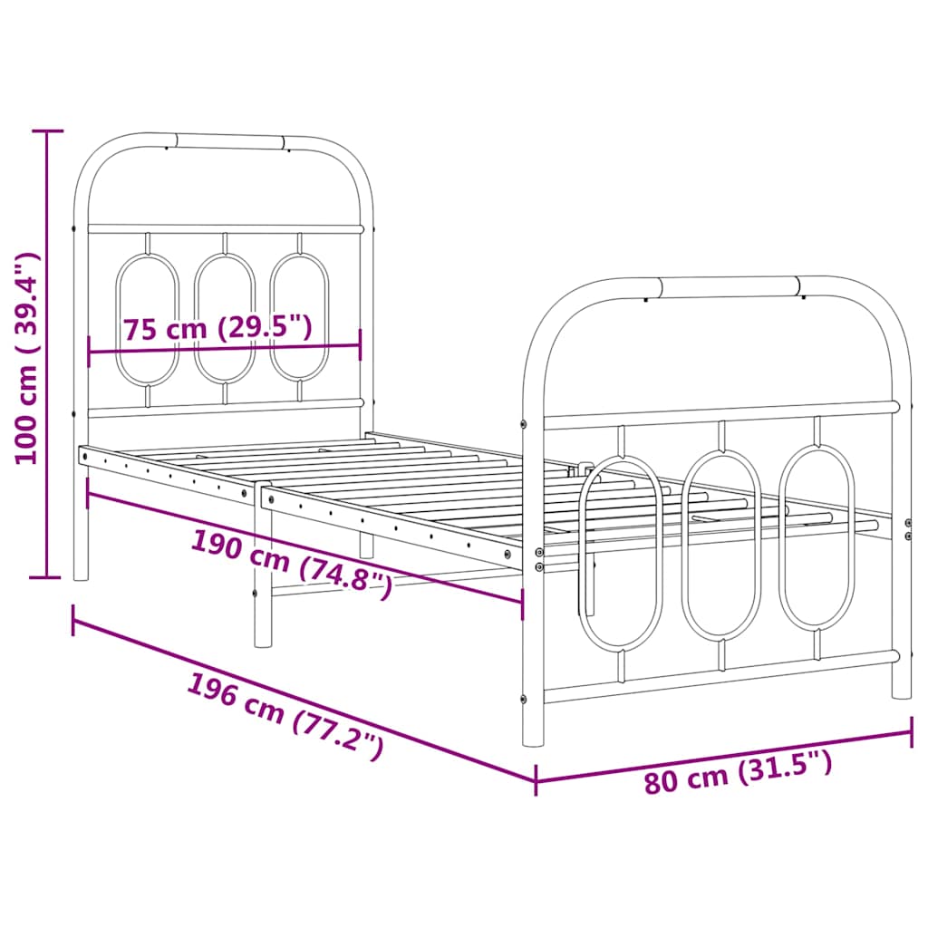 White Metal Bed Frame with Footboard, 75x190cm – No Mattress