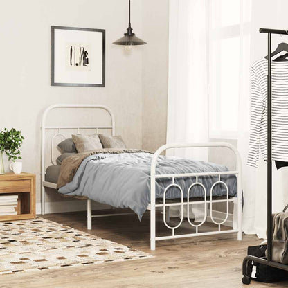 White Metal Bed Frame with Footboard, 75x190cm – No Mattress