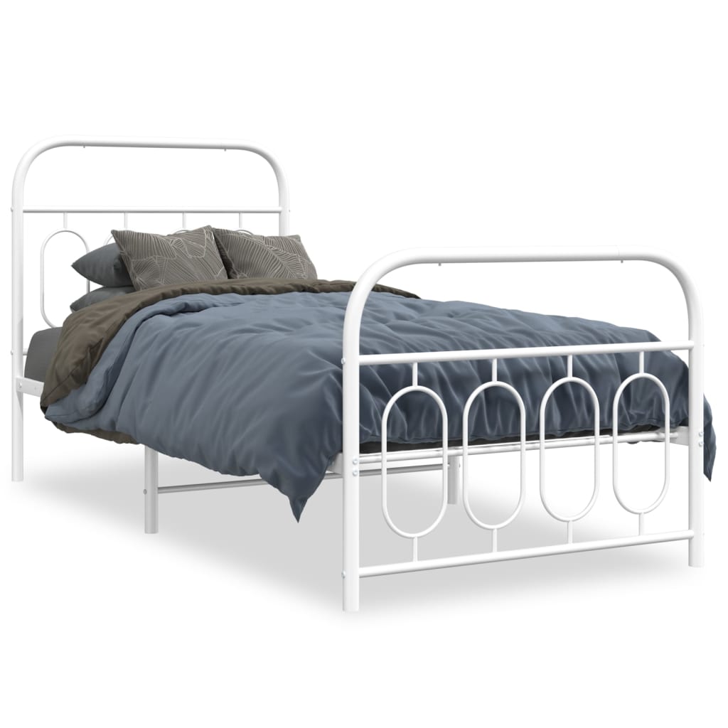 White Metal Bed Frame with Footboard, 80x200cm, Mattress Not Included
