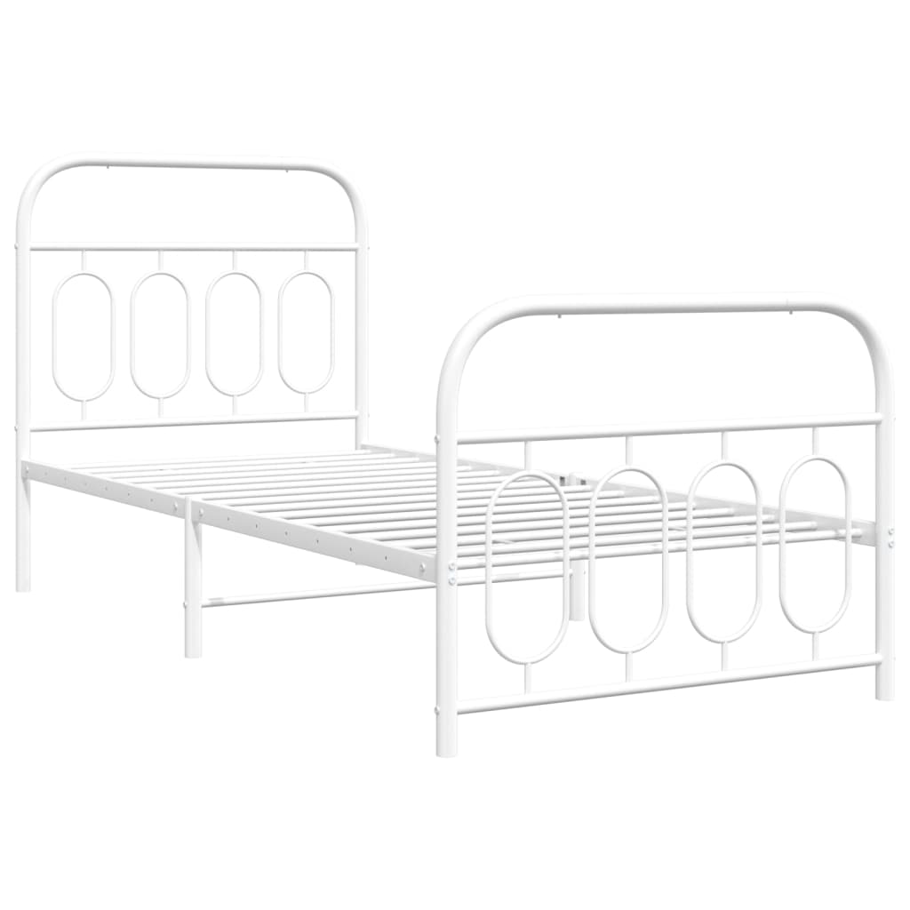 White Metal Bed Frame with Footboard, 80x200cm, Mattress Not Included