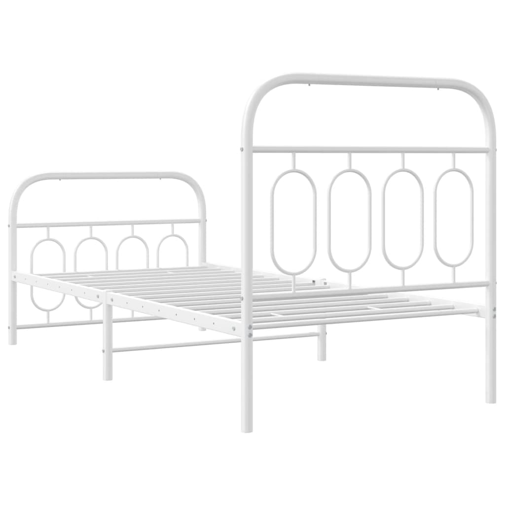 White Metal Bed Frame with Footboard, 80x200cm, Mattress Not Included