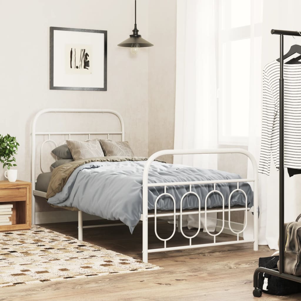 White Metal Bed Frame with Footboard, 80x200cm, Mattress Not Included