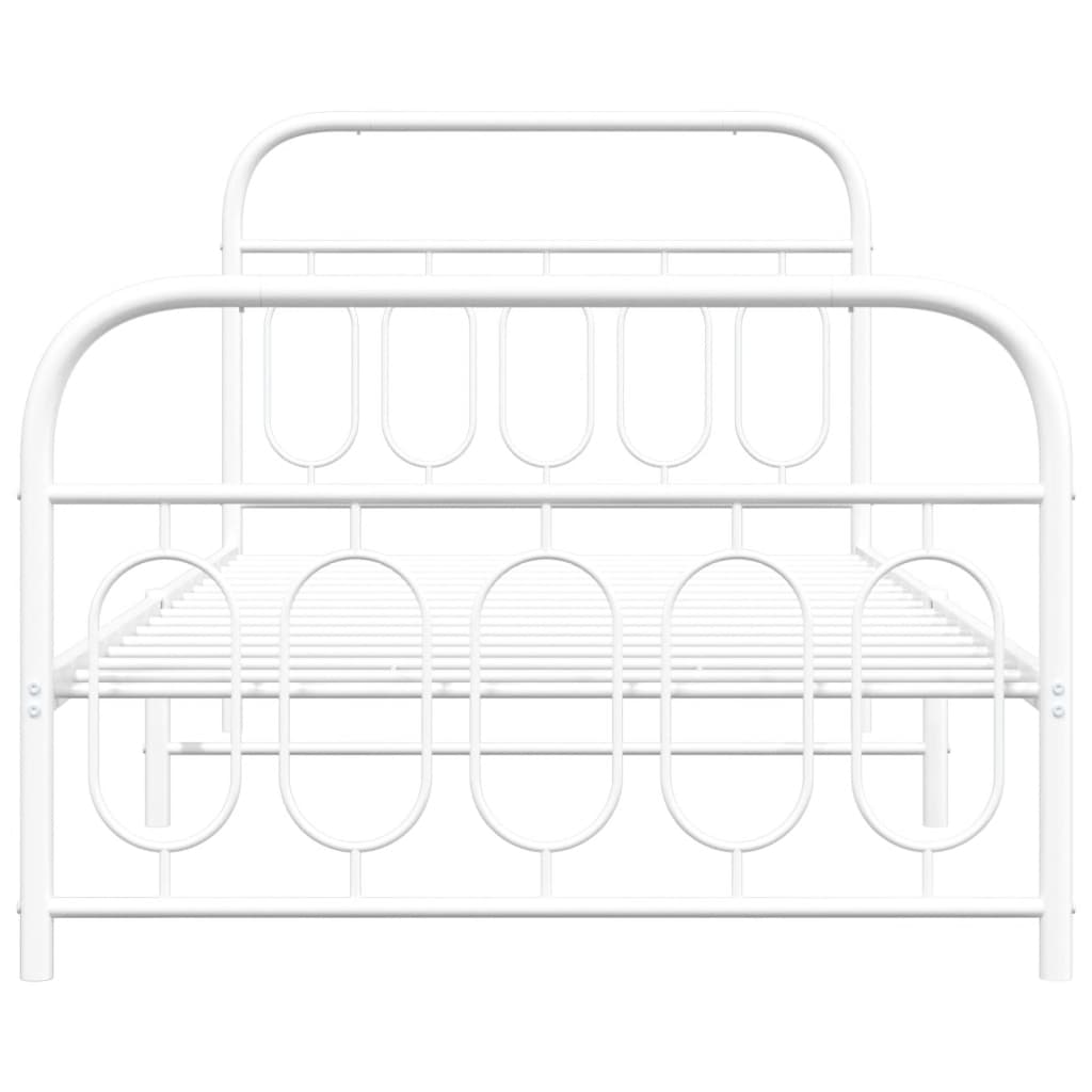 White Metal Bed Frame with Footboard, 100x190cm - No Mattress Included