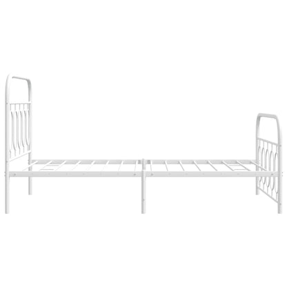 White Metal Bed Frame with Footboard, 100x190cm - No Mattress Included