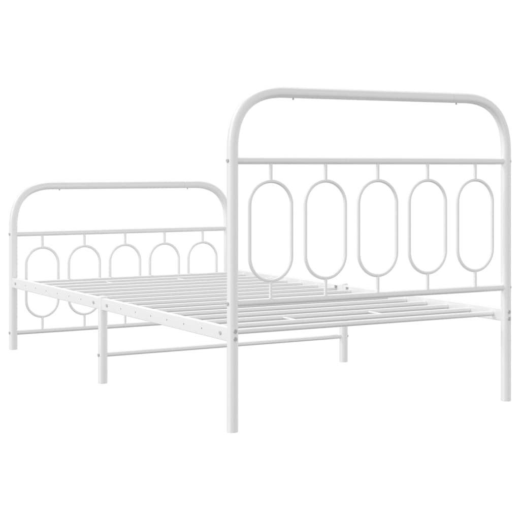 White Metal Bed Frame with Footboard, 100x190cm - No Mattress Included