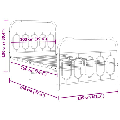 White Metal Bed Frame with Footboard, 100x190cm - No Mattress Included