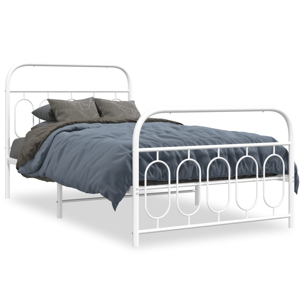 White Metal Bed Frame with Footboard, 107x203cm - No Mattress Included