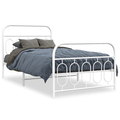 White Metal Bed Frame with Footboard, 107x203cm - No Mattress Included