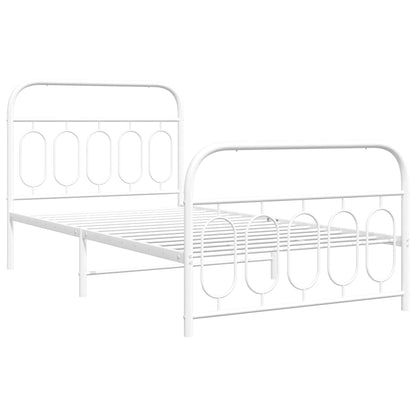 White Metal Bed Frame with Footboard, 107x203cm - No Mattress Included