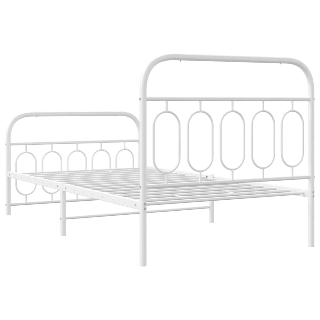 White Metal Bed Frame with Footboard, 107x203cm - No Mattress Included