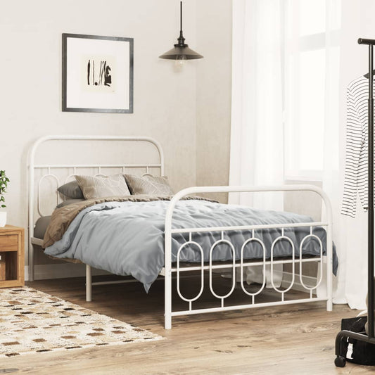 White Metal Bed Frame with Footboard, 107x203cm - No Mattress Included