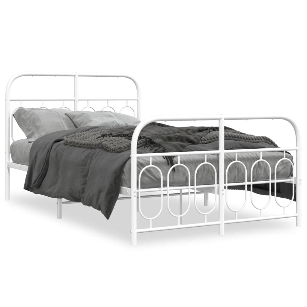 White Metal Bed Frame with Footboard - 120x190cm (No Mattress)