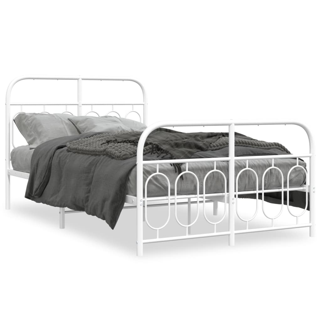 White Metal Bed Frame with Footboard 120x200cm - Sturdy & Stylish