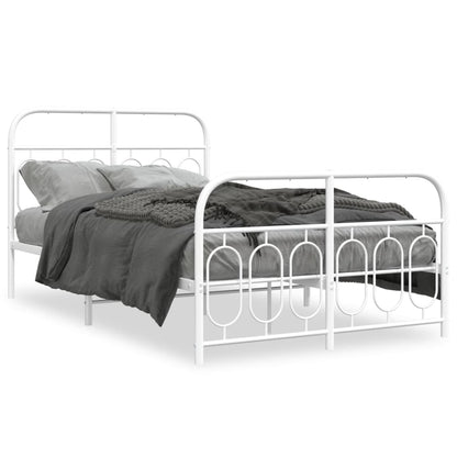 White Metal Bed Frame with Footboard 120x200cm - Sturdy & Stylish