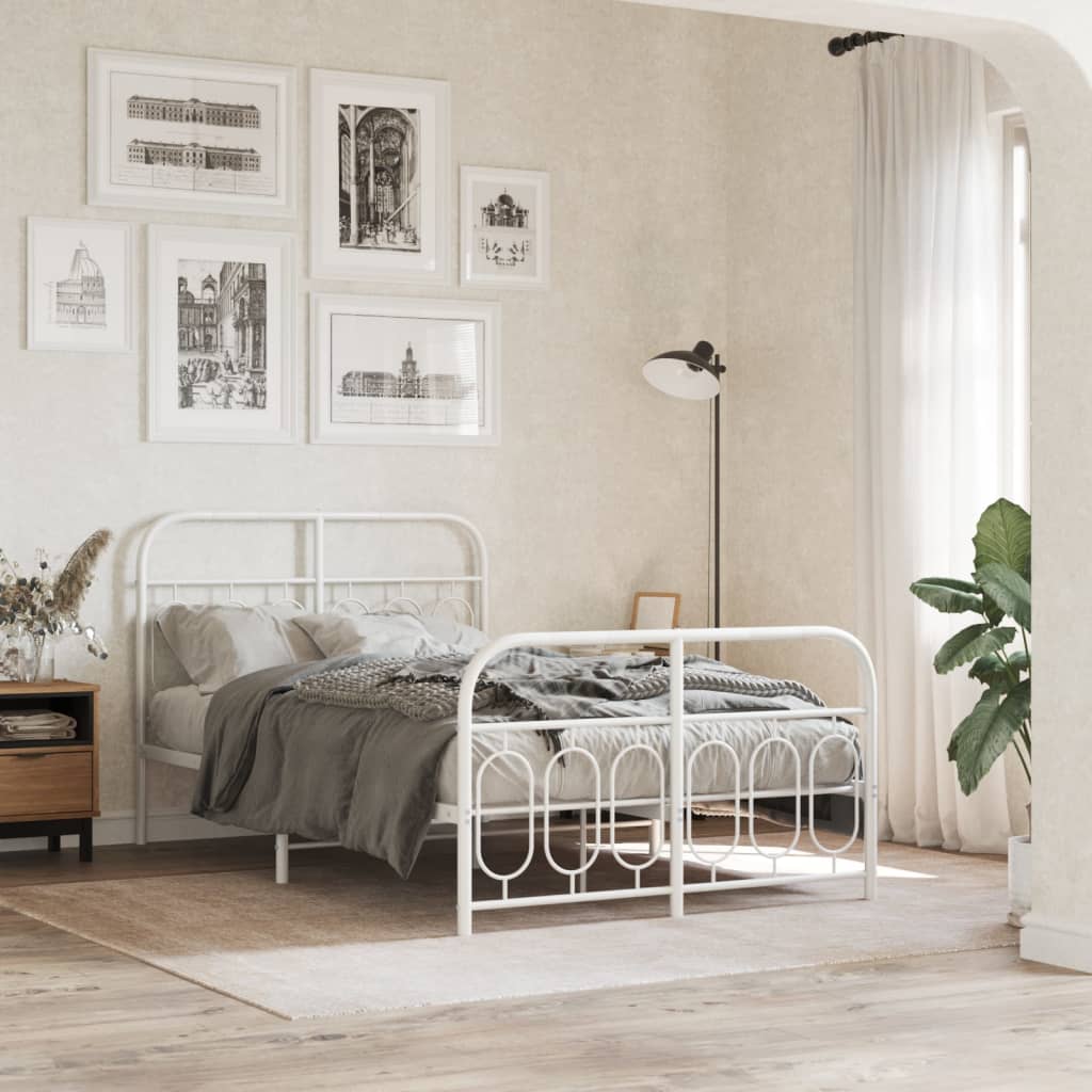 White Metal Bed Frame with Footboard 120x200cm - Sturdy & Stylish