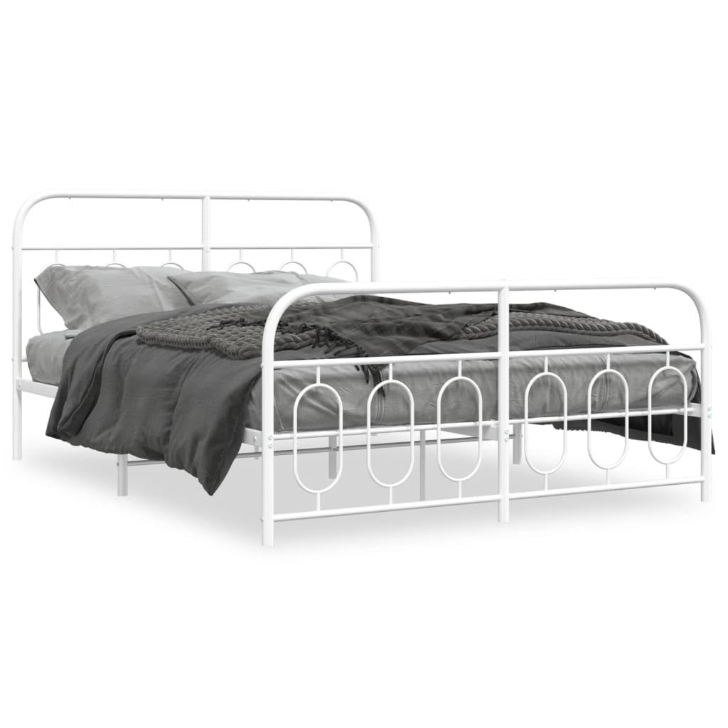 White Metal Bed Frame with Footboard, 135x190cm - Sturdy Design