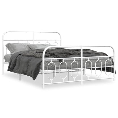White Metal Bed Frame with Footboard, 135x190cm - Sturdy Design