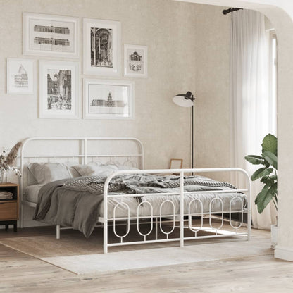 White Metal Bed Frame with Footboard, 135x190cm - Sturdy Design