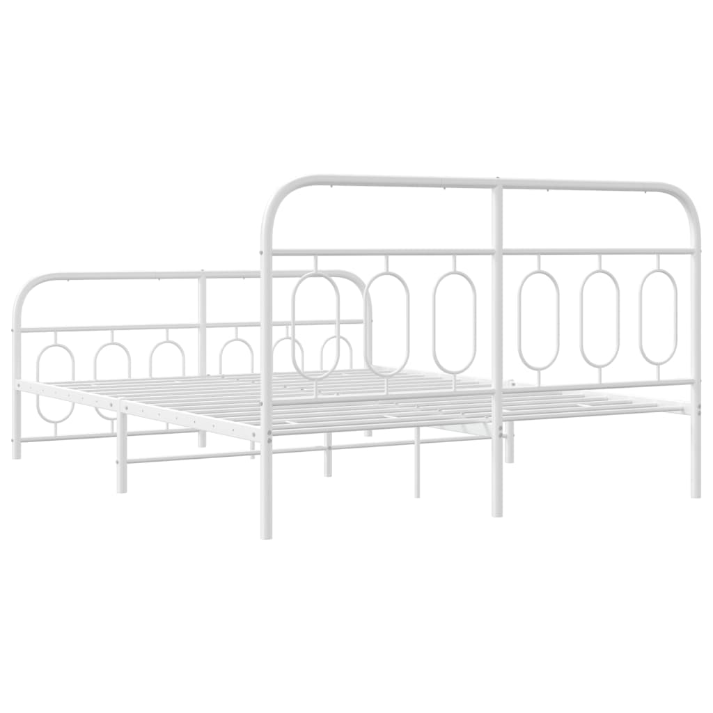 White Metal Bed Frame with Footboard - 140x190cm (No Mattress)