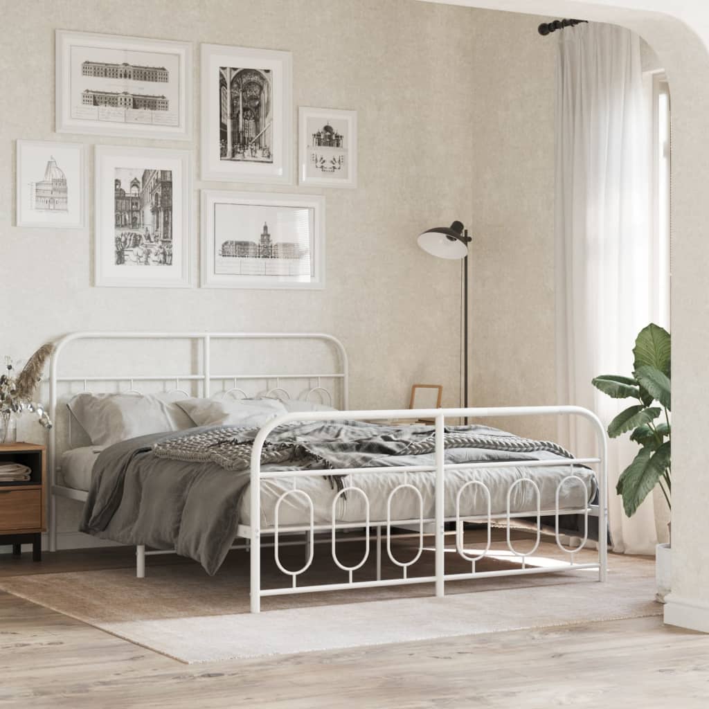 White Metal Bed Frame with Footboard - 140x190cm (No Mattress)