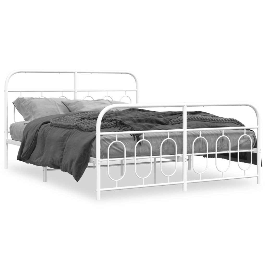 White Metal Bed Frame with Footboard 150x200cm - No Mattress