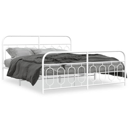 White Metal Bed Frame with Footboard - 160x200cm Sturdy Design