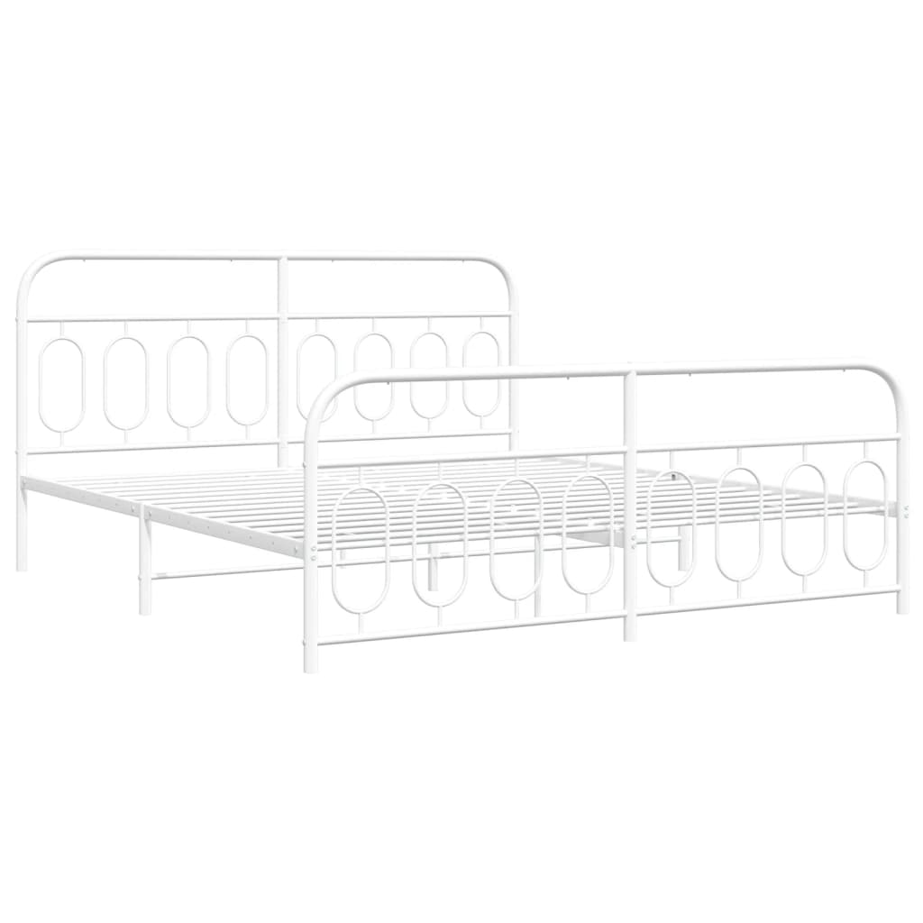 White Metal Bed Frame with Footboard - 160x200cm Sturdy Design