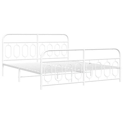 White Metal Bed Frame with Footboard - 160x200cm Sturdy Design