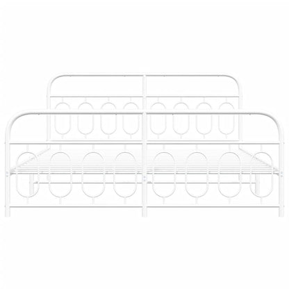 White Metal Bed Frame with Footboard - 160x200cm Sturdy Design