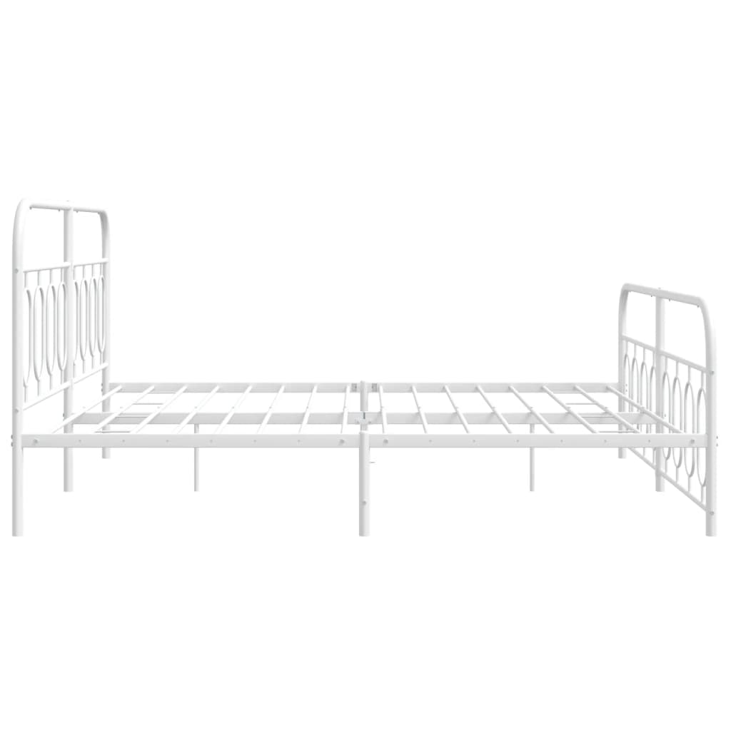 White Metal Bed Frame with Footboard - 160x200cm Sturdy Design