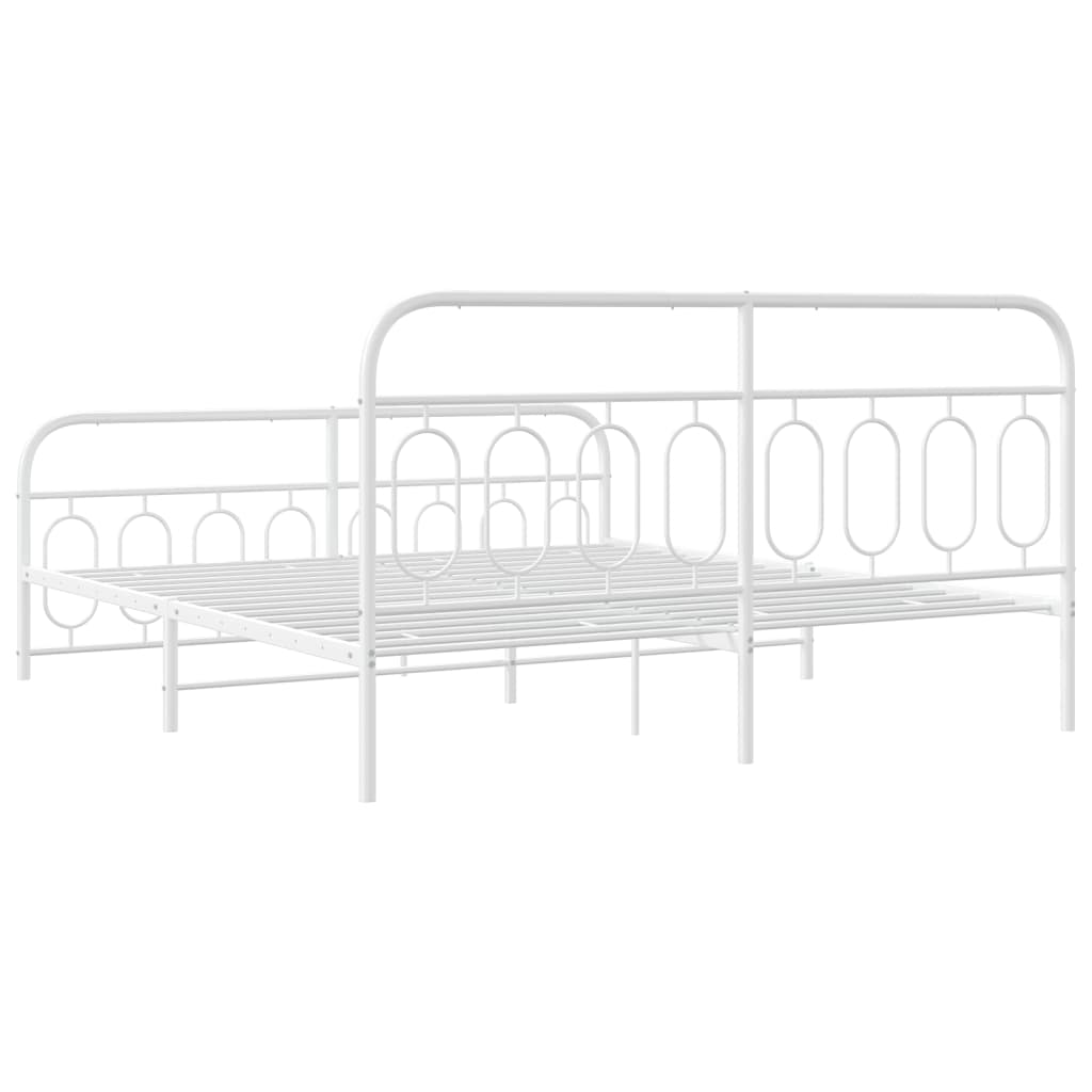 White Metal Bed Frame with Footboard - 160x200cm Sturdy Design