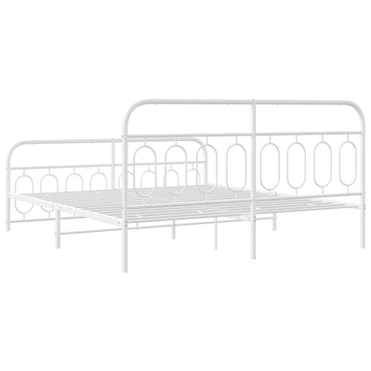 White Metal Bed Frame with Footboard - 160x200cm Sturdy Design