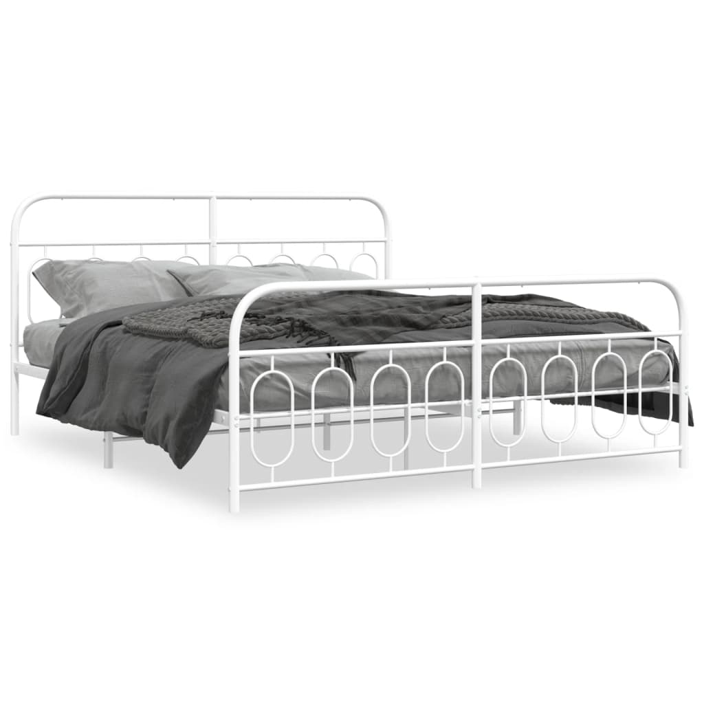 White Metal Bed Frame with Footboard 180x200cm - No Mattress