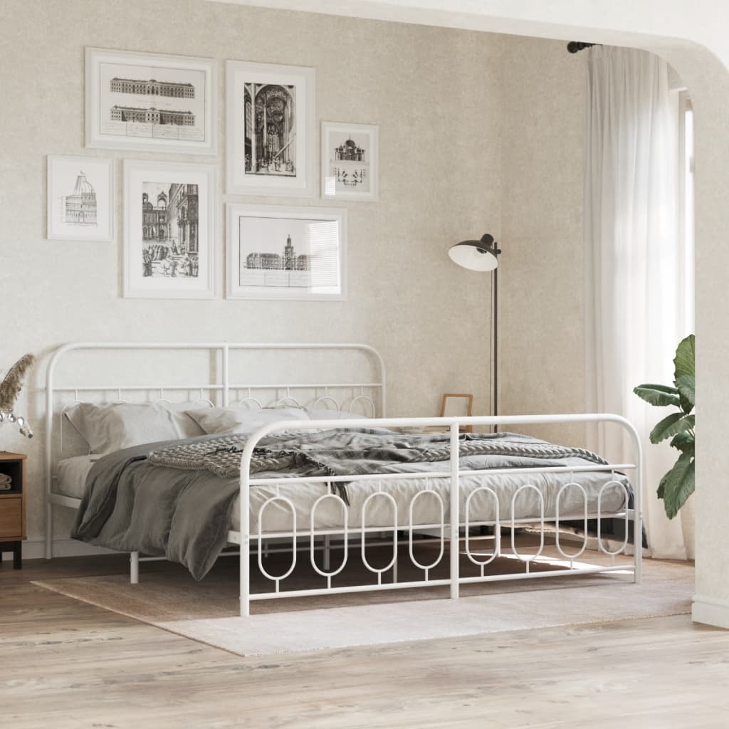White Metal Bed Frame with Footboard 180x200cm - No Mattress